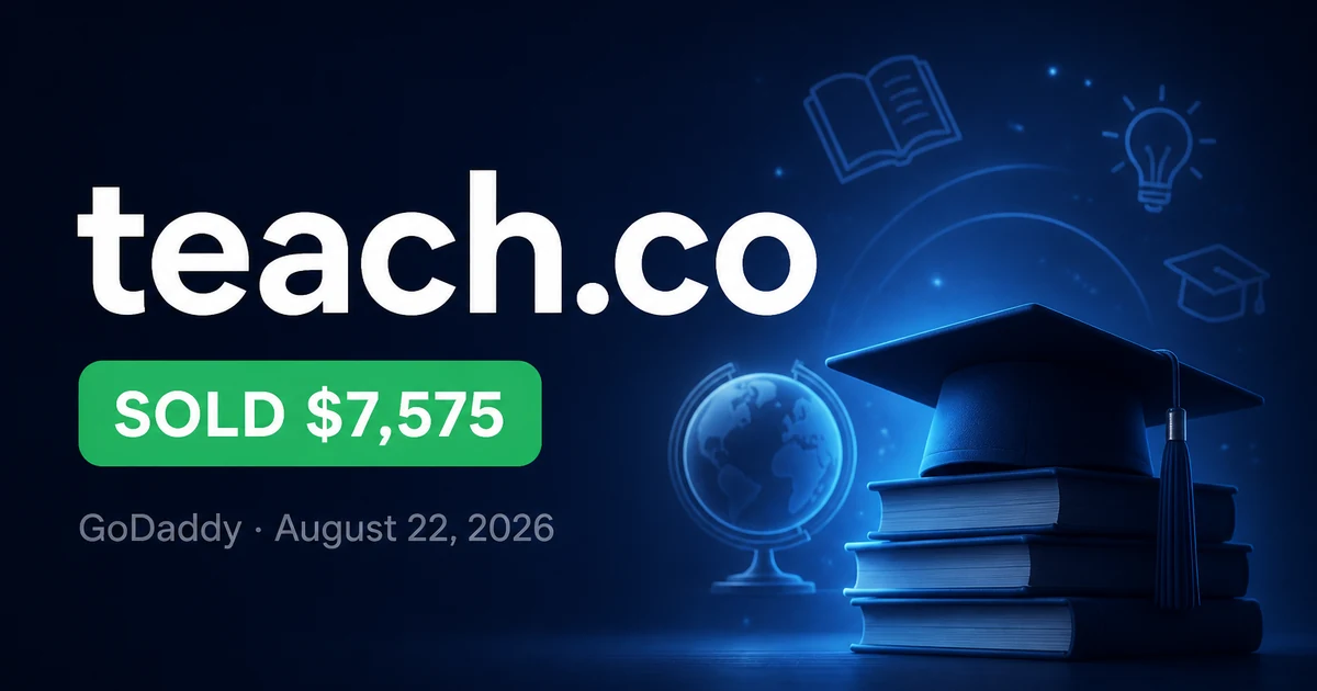 Teach Co Sells for $7,575 at GoDaddy — Aug 2026